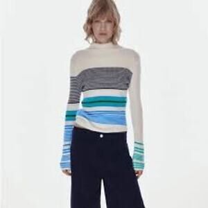 Zara soft knit stripe funnel neck sweater size XL